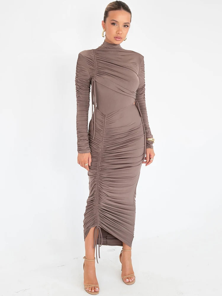 Long sleeve ruched bodycon dress | PIPA-AV COLLECTION